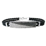 Sterling Silver Black and White Diamond Bracelet with Braided Leather Cord 1 cttw - 8